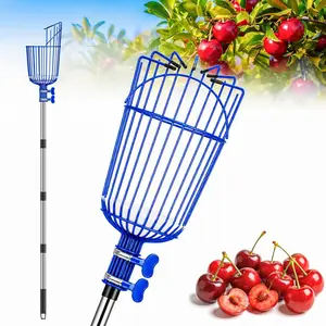 Fruit Picker Pole with Basket, Adjustable Fruit Tool for Apple Avocado Cherry Citrus Lemon Orange Peach Picking(40-130")