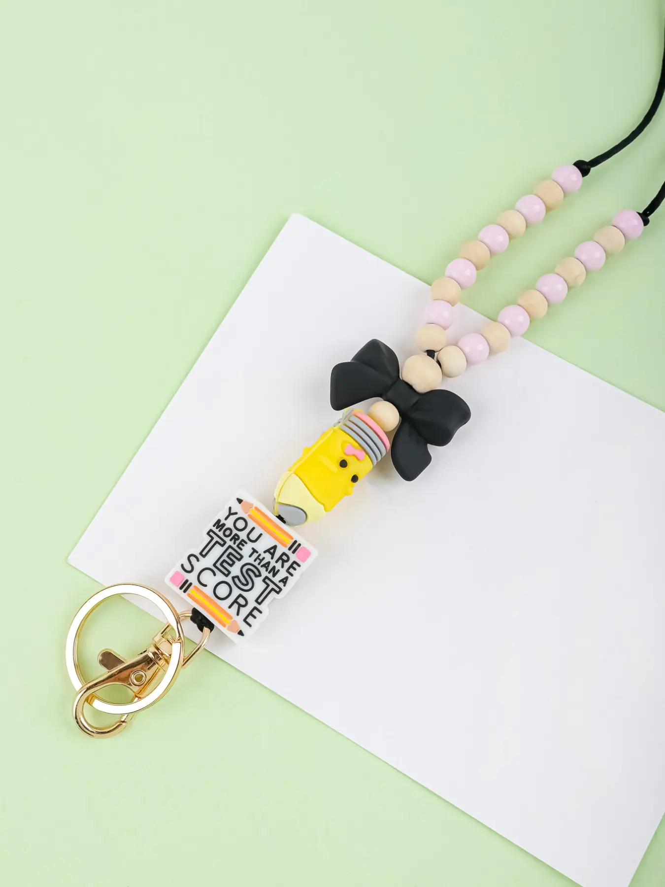 Teacher Silicone Beaded Lanyard Keychain, A+ Apple/pencil Quote/sunflower Charm, Teacher Appreciation & Back to School Gift, Trendy Cute Teacher Keychains