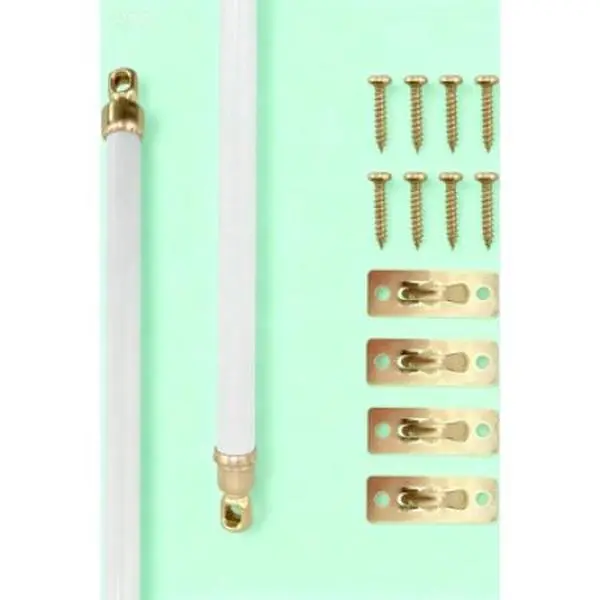 Adjustable White Swivel Sash Curtain Rods Set of 2 with Brass Finials Hardware Included 11-19 Inch Easy Install Metal Drapery Poles for Doors Windows Sidelights Reusable