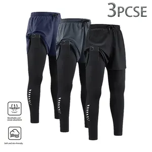 3-pack men’s high-stretch quick-dry athletic pants—running and fitness long pants with a slim fit and a phone pocket; suitable for gym workouts and training; sporty casual compression pants.,summervibes