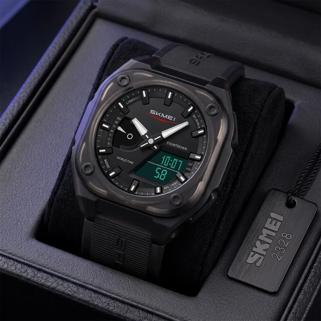 SKMEI Polygonal Digital Watch for Men and Women, Lightweight Sport Design with TPU Strap, Clean Layout, EL Backlight and World Time, Daily Wear