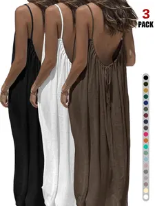 Women's Summer Sleeveless Spaghetti Strap Plain Dress, Elegant Long Nightgown for Indoor Wear, Casual Loose Fit Loungewear Sleepwear for All Seasons