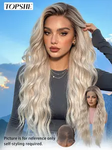 Summer Hot Sale TOPSHE 13×6 Long Wavy Ombre Ash Blonde 30 Inch Wig, Natural Dark Roots, Heat-Resistant Synthetic Lace Front Wig, Ideal for Daily Wear, Beginner-Friendly, High Head-Turning Rate