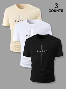 Men's Cross Print Round Neck Tee, Regular Fit Casual Short Sleeve Crew Neck T-shirt for Summer, Fashion Men's Top for Daily Wear, Athletic T Shirt, Sporty T Shirt, Athletic Apparel, Sports Clothing, Casual Sports Tops