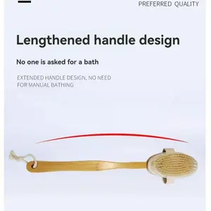 Wood Handle Bath Brush, Pig Bristle Massage Brush, Long Handle Back Scrubber, Detachable Soft Brush, Ideal for Relaxing Baths