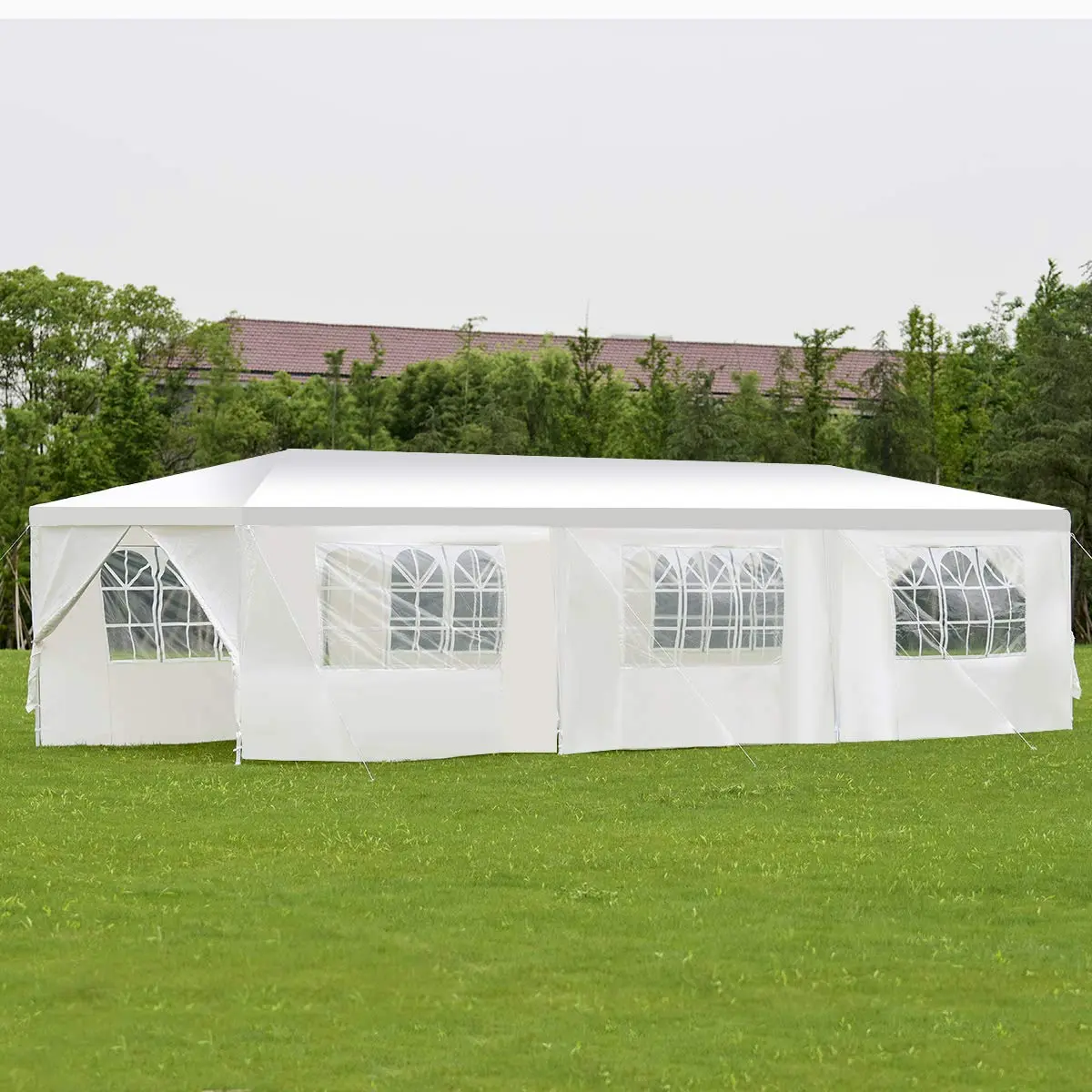 Large Size 10'x30' Heavy-Duty Outdoor Event Canopy, Waterproof Top, Removable Walls, Ground Stakes - Camping Shelter for Outdoor Weddings, Parties