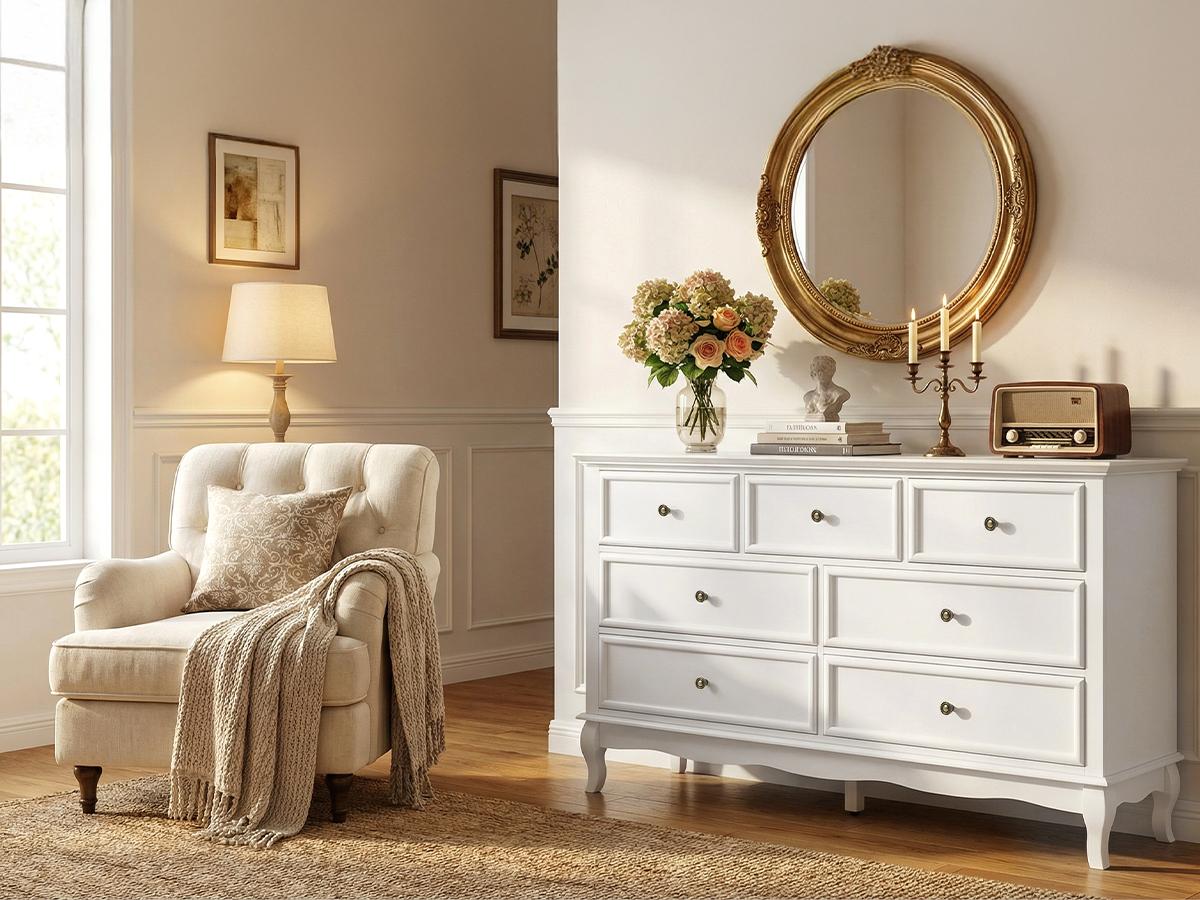 RoyalCraft Modern 7-Drawer White Dresser with Solid Wood Legs & Painted  Finish, Large Wooden Storage