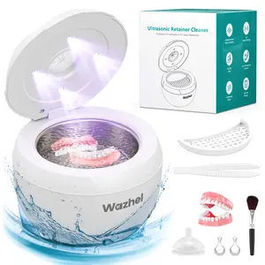 Wazhel Ultrasonic Cleaner for Retainer with UV Light – 45kHz Cleaning Machine for Dentures, Night Guards, Aligners, Toothbrush Heads, Jewelry, Pacifiers & Makeup Brushes – 4 Modes, Digital Timer&200ml Tank