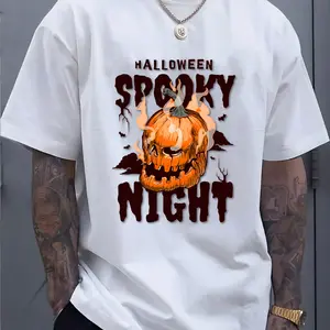 Men's Casual Oversized Custom Graphic Cotton Short-Sleeve Round Neck Tshirt - Tropical Streetwear Top, Halloween Ghosts Costume, Women's Plus Size Option, Breathable Fabric, COD Available