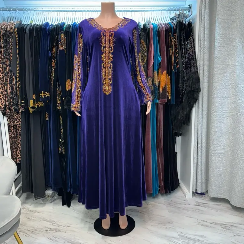 velvet rhinestoned mesh sleeve v neck dress with pockets three colors