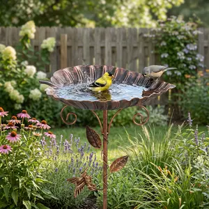 New Vintage-Style Large-Leaf Bird Bath/Feeder, Featuring Cast-Iron Birds And Rattan Leaf Decorations, with A Five-Prong Mounting Design. Perfect for Gardens, Outdoor Spaces, Holiday Decorations, And Gift-Giving-An Excellent Gift Choice,summervibes outdoor