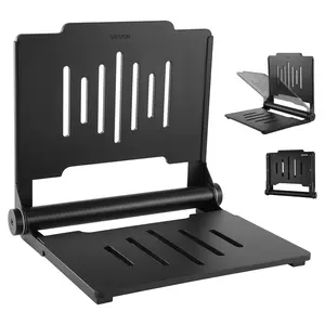 VEVOR Foldable Shower Seat Wall Mounted, 17.8" Folding Shower Bench with Supportive Backrest, Plastic Fold-Down Bathroom Corridor Seat with Stainless Steel Frame for Adults Seniors, 400LBS Loading