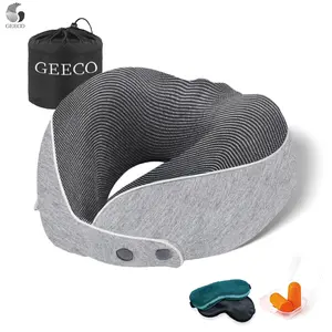 【Mother's Day gift】GEECO Neck Pillow for Traveling, Upgraded Travel Neck Pillow for Airplane 100% Pure Memory Foam Travel Pillow for Flight Headrest Sleep, Portable Plane Accessories, Light Grey