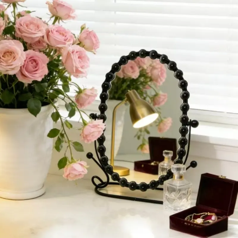 Modern Iron Glass Makeup Mirror for Women Desktop Rotating HD Vanity Mirror and Clear Reflection Round Mirror Circle Mirror