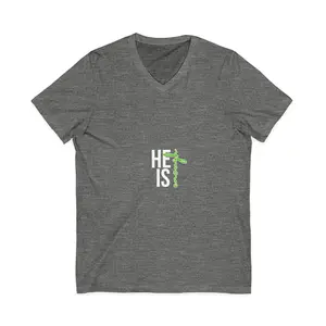 White/Green Print He Is Enough T-Shirt, Inspirational Tee, Unisex V-Neck Shirt, Casual Faith Wear, Christian Gift Idea, Everyday Comfort Tee