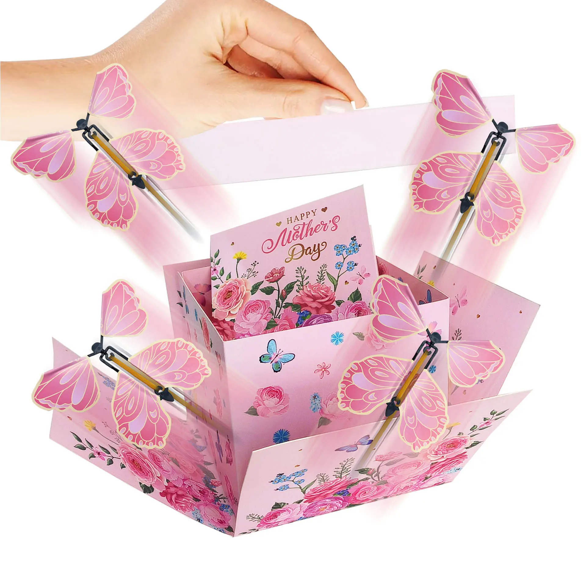 AMA SNOW Eco-Friendly Butterfly Explosion Gift Box - Reusable Pink Floral DIY Set with Surprise Flying Butterflies, Flower Confetti,  3.9  in Boxed Surprise, Colorful Packaging, Custom Party Gifts for Mother's Day, Weddings, Boxed Surprise Party Gifts