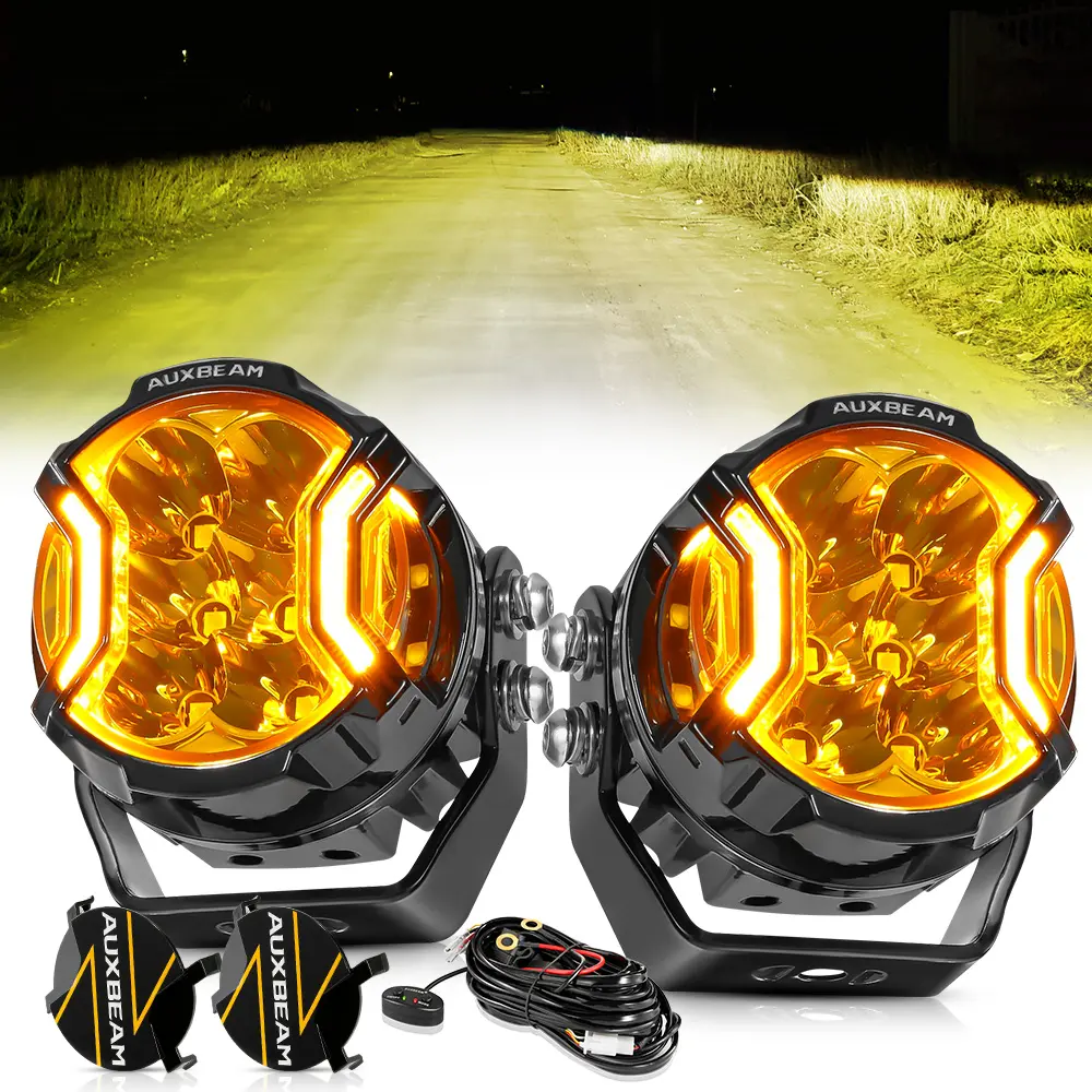 AUXBEAM 3-in V-ULTRA Series 108W LED Driving Pod Work Lights 2-Pack, Amber DRL Side Shooter Combo Beam, IP68 Waterproof, 12-24V DC Offroad Lamps for Jeep Truck SUV, Automotive Exterior Mod Accessories, Work Light