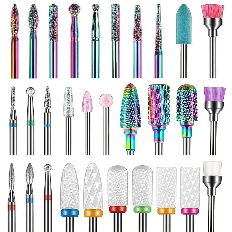 Nail Drill Bits Set, 30pcs/set Professional Ceramic Diamond Cuticle Drill Bits for Nails, Electric Nail File Bits for Acrylic Gel Nails Manicure Pedic