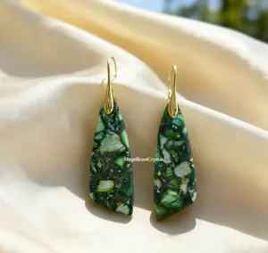 Green Sea Sediment Jasper Earrings Imperial Jasper Dangle Boho Women Jewelry