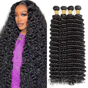 Deep Wave Bundles Human Hair Curly Human Hair Bundles 100% Unprocessed Brazilian Deep Wave Human Hair 3 Bundles Wet and Wavy Bundles for Black Women