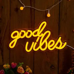 Good Vibes Neon Signs Lights, 1 Count Slogan Luminous Creative Lights, Novelty Light For Home Party Decoration, Led Light Up Neon Lights, Decorative Neon Light