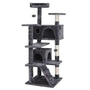 Segawe 55" Multi-Tier Cat Tree Condo with Plush Perches, Sisal Scratching Posts, and 2 Cozy Hideaways