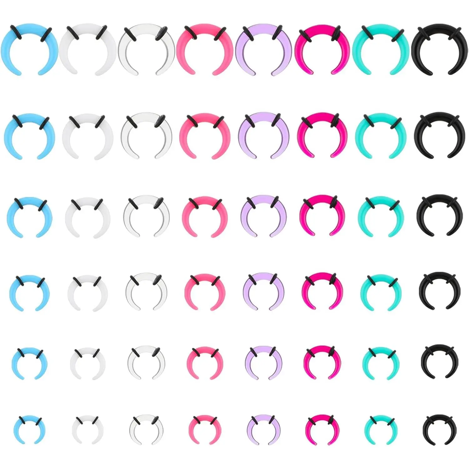 Septum Stretching Kit 48 count 14G 12G 10G 8G 6G 4G Septum Pincher 8 Colors Septum Gauge Kit with Black O-Rings Buffalo Horseshoe Nose Ring for Stretching Pierced Nose Ear