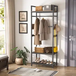 LITTLE TREE Small Heavy Duty Clothes Rack with Shelf and Hanging Rod, Freestanding Closet Organizer, Industrial Hall Tree Garments Rack for Small Space,Bedroom,27'' W X69'' H, Max Load 300LBS