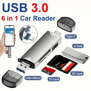 A 6-in-1 USB 3.0 Card Reader, Computer Memory Card Readers, With 5GBPS Transfer Rate, USB Aluminum type-c Interface, Plug And Play, No Drivers Needed, Suitable For Reading SD Cards, TF Cards, USB Flash Drives On Smartphones And Computers