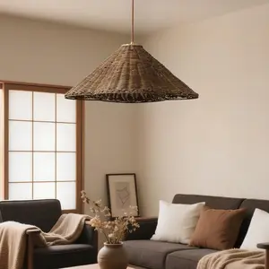 19" Rattan Chandelier Light Fixture, Boho Chandeliers Hand Woven Wicker Pendant Light, Vintage Chandelier for Dining Room, Rustic Hanging Lighting for Kitchen Island, Foyer