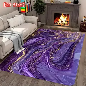 2D flat best-selling velvet carpet, purple and gold flowing art pattern for living room, modern home decoration carpet for foyer, bedroom and game room