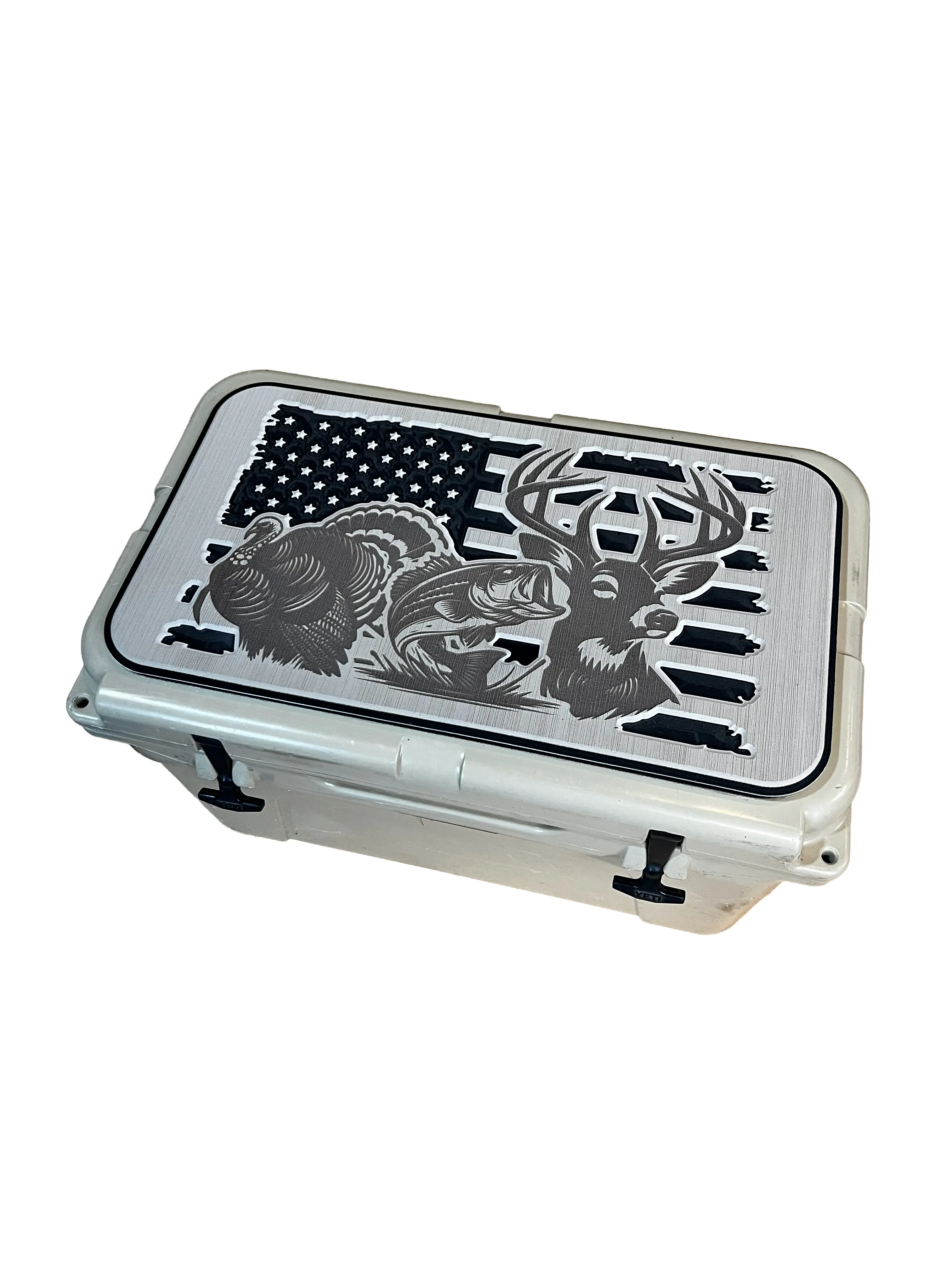 YETI Cooler Pad - Grey/Black PE Material Outdoor Accessory with 3M Adhesive, Logo Print (American Flag, Whitetail Buck, Strutting Gobbler Turkey or Bass), Snug Fit for Tundra, Roadie, Haul & Wheeled Cooler Lids, Made in USA for Hunting/Fishing Camping, Ou