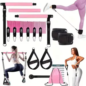 Pilates Bar Set with 6 Resistance Bands (180lbs), Multi-Functional Fitness Trainer, Yoga Equipment, Home Gym Workout for Legs, Butt, Waist, Arms