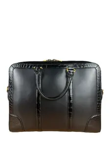 Pre-owned croc-trim/leather Travel Bags $26,000 Retail Gucci Croc Trim Leather Briefcase