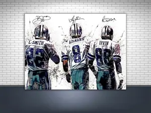 Troy Aikman, Emmitt Smith Poster, "The Big Three", No Frame Wrap, Kids Room, Man Cave, Game Room