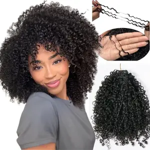 Afro Kinky Curly Feather Crochet Braid Human Hair Extensions Knotless Pre-Separated Crochet Hair Extensions Human Hair Natural Color