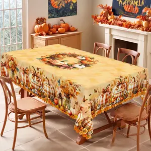 PLUMLIK Vibrant Fall Tablecloth with Buffalo Plaid Pumpkin Sunflower Patterns, Autumn Yellow Rectangular Round Table Cover Suitable for Thanksgiving Day Holiday Party, Indoor Outdoor Decor, Farmhouse Harvest Table Decoration, Home Kitchen Festive Decor