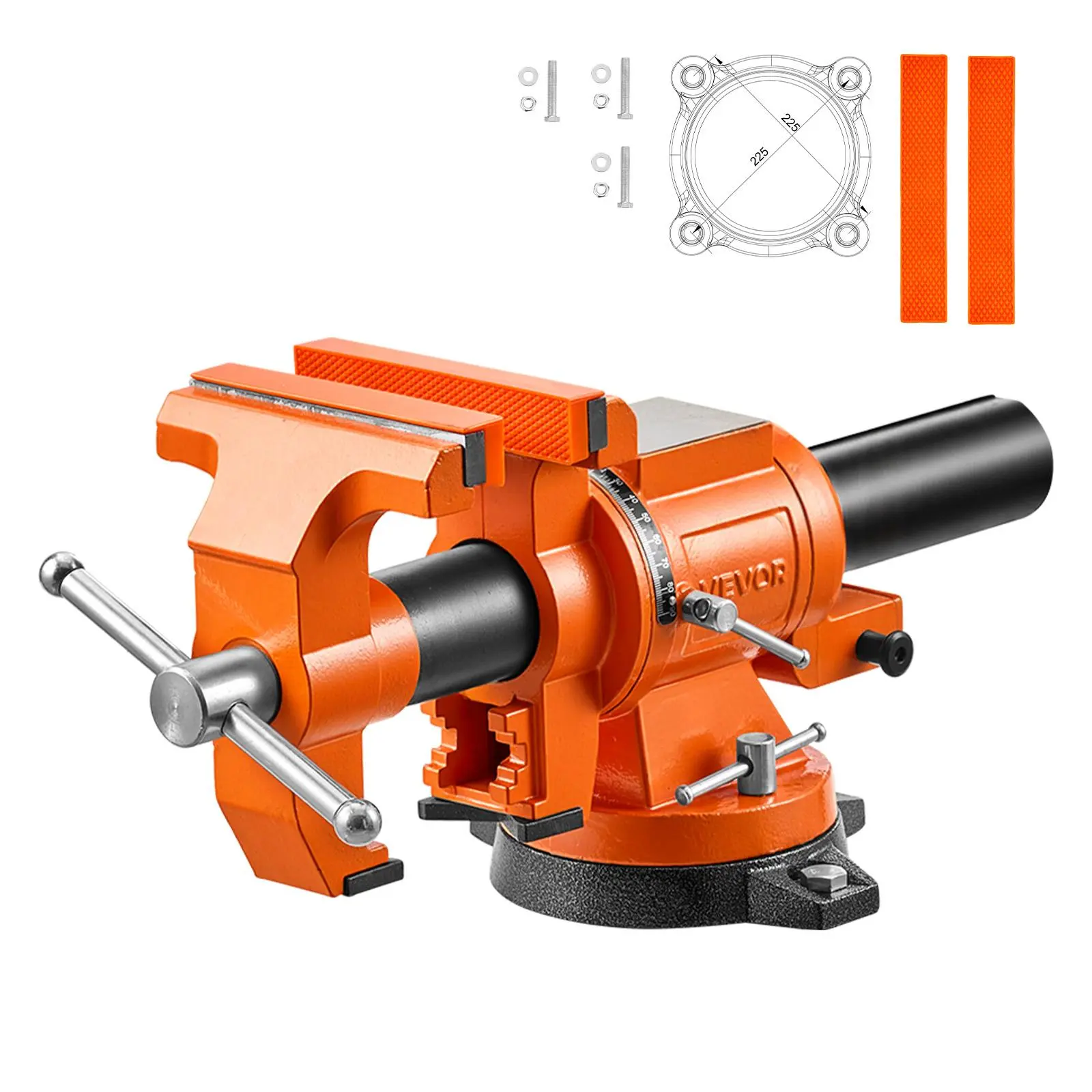 【summerfinds】VEVOR Heavy Duty Bench Vise, 6" Jaw Width, Double Swivel Rotating Multi-Purpose Bench Vise, with 360° Locking Swivel Base and Head, 2.8" Throat Depth, 6" Max Jaw Opening, for Drilling, Pipe Cutting