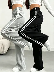 Women’s Spring/Summer Loose Straight-Leg Drawstring Casual Pants - Fashionable Solid Color Wide-Leg Sports Trousers for Everyday Wear and Street Style, Versatile Design with Adjustable Waist and Side Pockets - Womenswear