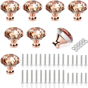 8 Pack 40mm Crystal Cabinet Handles Knobs, Rose Gold Handle Decorative Drawer Knob Cupboard Door Handle Knobs for Dresser Drawer Cabinet Closet