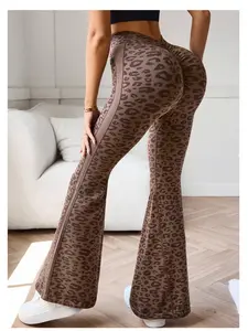 Ladies Sexy Back V Drop Waist Yoga Pants, Seamless High Elastic Leopard Print Tights for All Seasons, Breathable Workout Pants for Gym and Leisure, Leopard Print Leggings