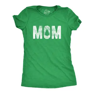 Womens Mom Christmas T Shirt Cute Holiday Spirit Christmas Tree Graphic Novelty Tee Funny Womens T Shirts Cute Vintage Fashion Casual Ladies T-Shirt Gift Christmas Tops for Women Women's Novelty Tees Green -