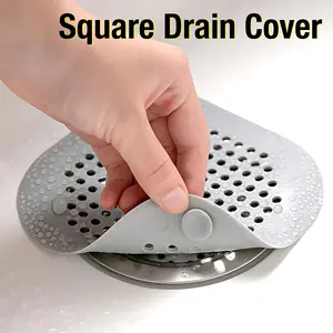 3-Piece Hair Drain Filter Set, Square Shower Drain Cover, 5.7 Inch Drain Plug, Bathroom & Kitchen Drain Protection, Flat Suction Cup Filters