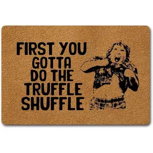 First You Gotta Do The Truffle Shuffle Funny Doormat for Entrance Way with Non Slip Backing Indoor/Outdoor Welcome Mats Home and Office Decorative Rug  Reflective Spider Web Door Ghost Pumpkin Design Halloween Themed Kitchen