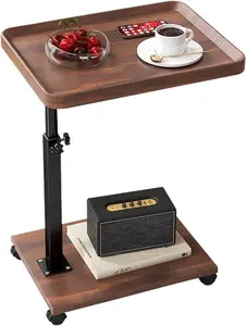 C End Table for Couch 360° Swivel TV Tray Table C Shaped Couch Side Table with Rotatable Top for Living Room Bedroom Study and Small Spaces