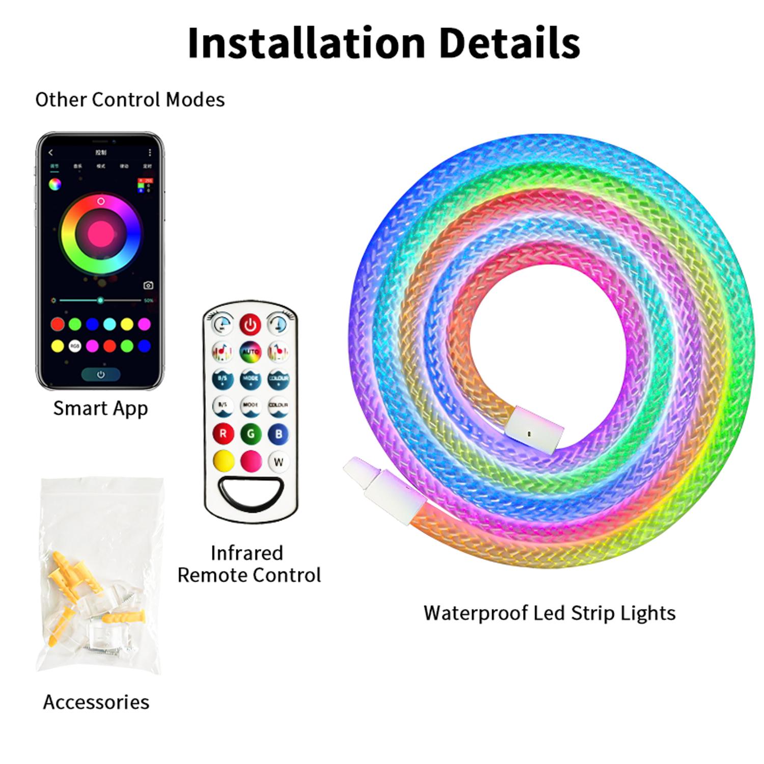9.84ft Neon LED Rope Lights, 360° Luminous Waterproof Strip with Music Sync, Remote & APP Control, for Indoor/Outdoor Gaming Room, Bedroom led light