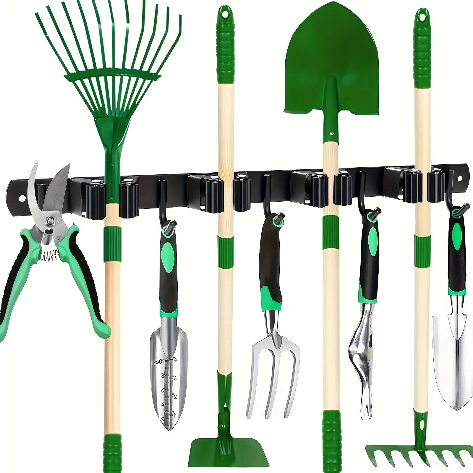 Garden Tool Organizer Rack, Metal Tool Organizer, Wall Mounted Storage Rack with 4 Slots & 5 Hooks, Tool Organizer Storage for Garden Tools, Brooms, Mops & Garage Equipment, Yard Tool Rack, Patio Tool Storage, Tool Storage Racks, Tool Kit