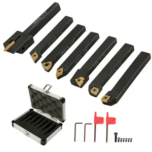 TikTokShopBlackFridayVEVOR Indexable Carbide Tools 1/4\" Industrial Lathe Tools 7Pcs/Set Turning Tool Set Super-hard 40cr Mental Lathe Tools Inserts Carbide Tool Holder for Lathe in Black with Portable Case