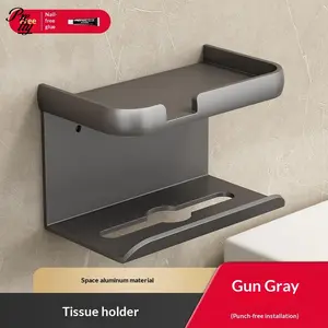 Toilet Paper Holder with Shelf Y2K Funky Love Ideas Self-Adhesive or Screws Mounting Grey Tissue Roll Storage Organizer for Bathroom Decor