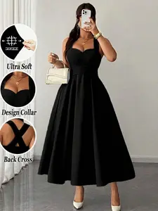 Plus Size Elegant Wrap Dress For Women, Spaghetti Strap Party Dress With Bow Tie Waist, Casual Vacation Outfit